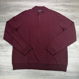 Monte Rosso Sweater Mens XL Burgundy Italian Cashmere Button Loop 1/4 Zip Mock